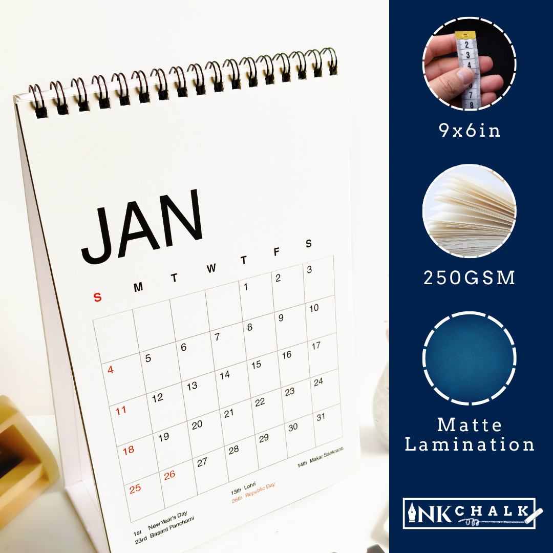 INKCHALK Grid Calendar | 2026 Desk Calendar | Portrait