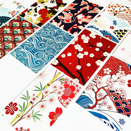 INKCHALK Japanese Patterns | Set of 10 (6x4in) Folded Note Cards | 50+ Stickers
