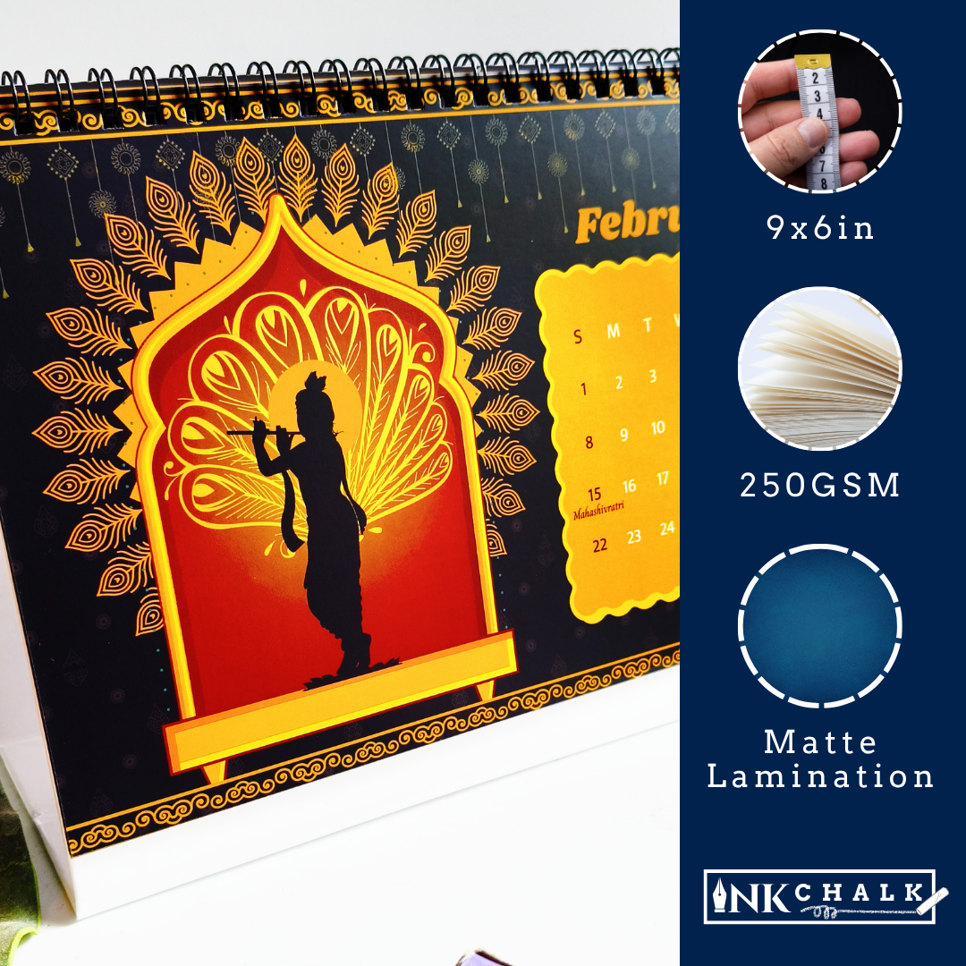 INKCHALK Krishna Calendar | 2026 Desk Calendar | Landscape