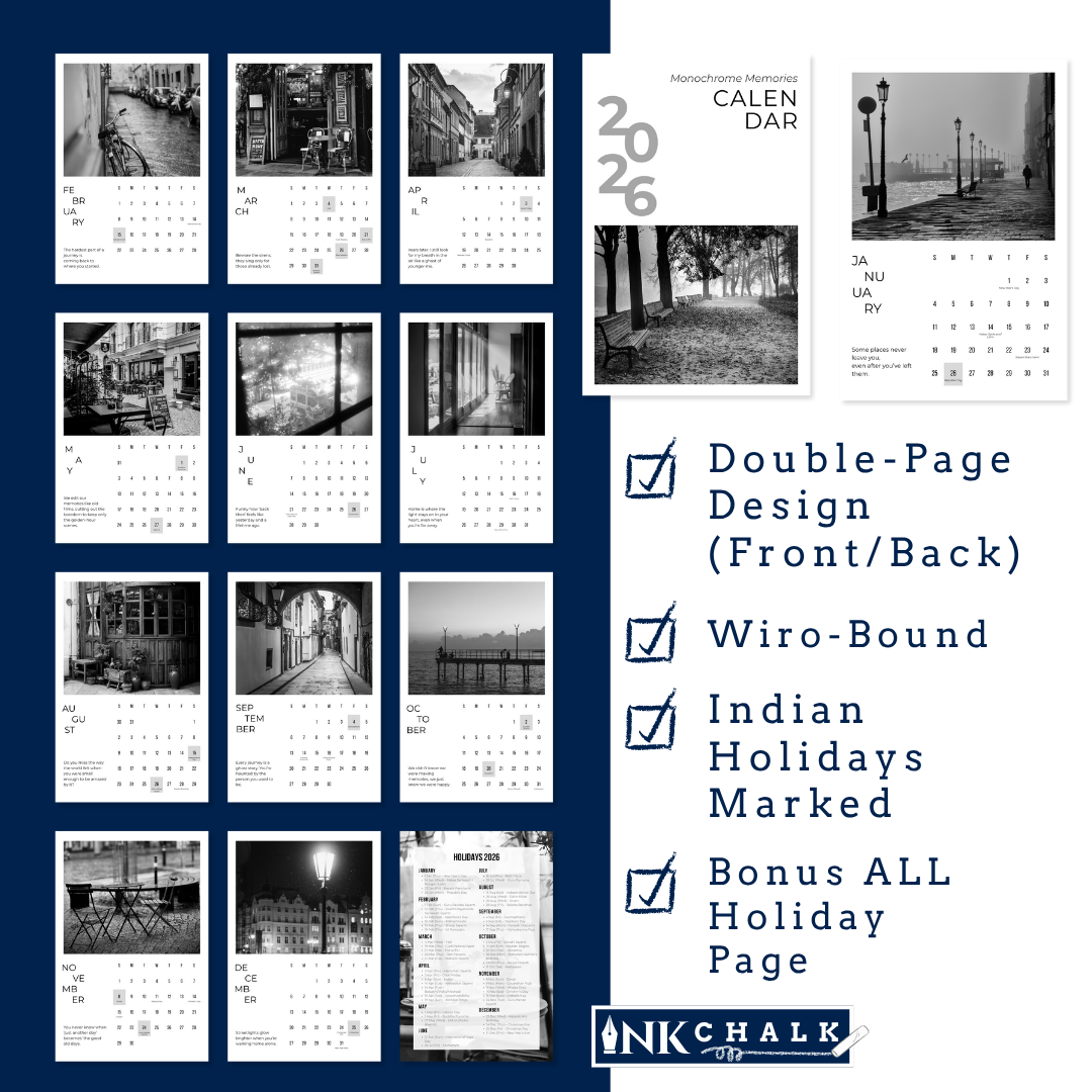 Monochrome Memories 2026 Wall Calendar