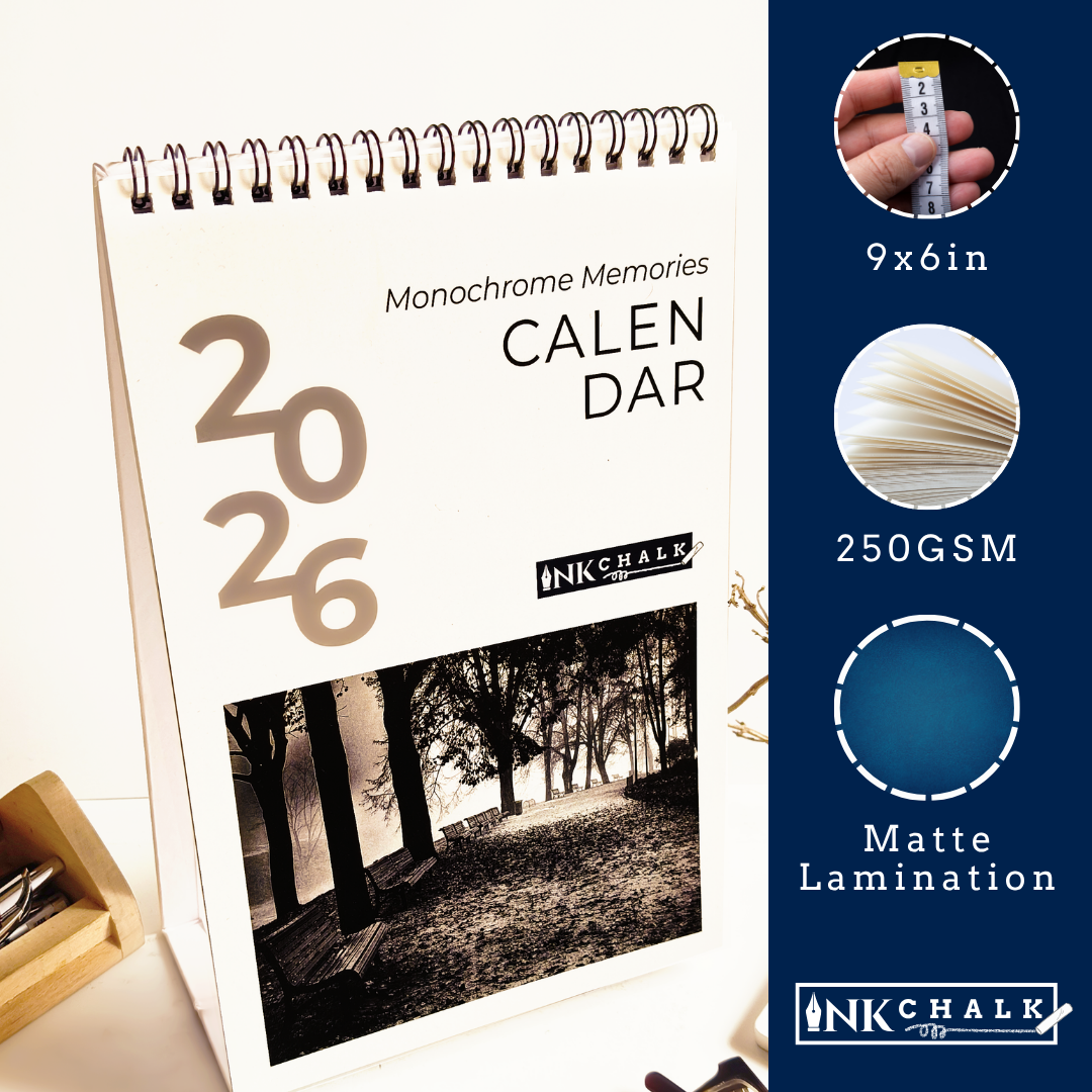 INKCHALK Monochrome Memories | 2026 Desk Calendar | Portrait