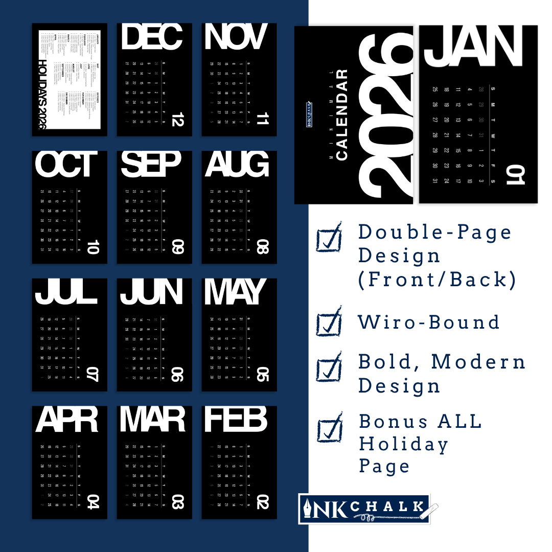 INKCHALK InkChalk Black and Bold 2026 | Flip Table Calendar