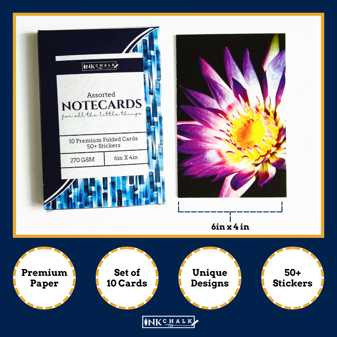 INKCHALK Bloom In Black | Set of 10 (6x4in) Folded Note Cards | 50+ Stickers