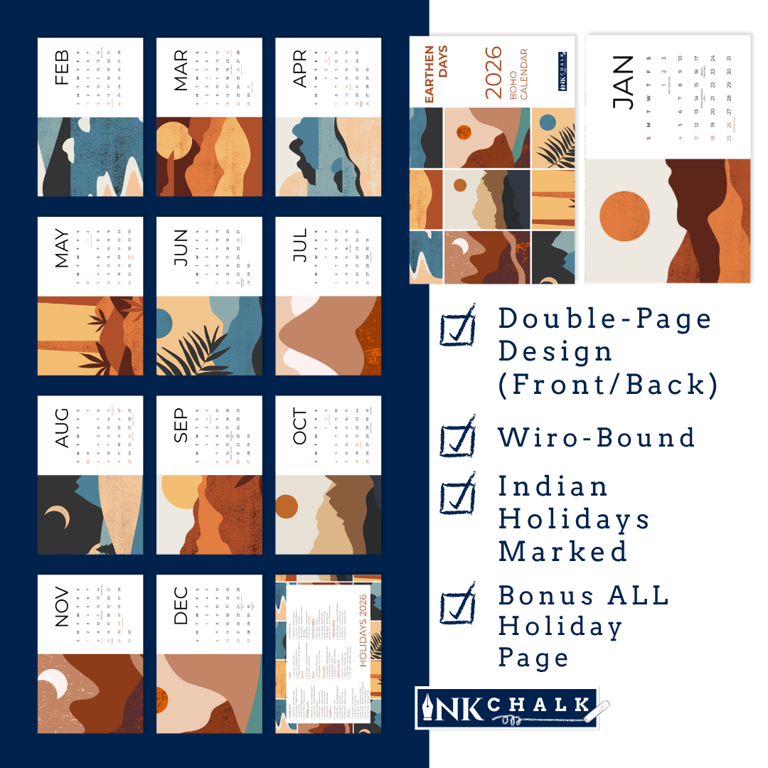 INKCHALK Earthen Days | 2026 Desk Calendar | Landscape