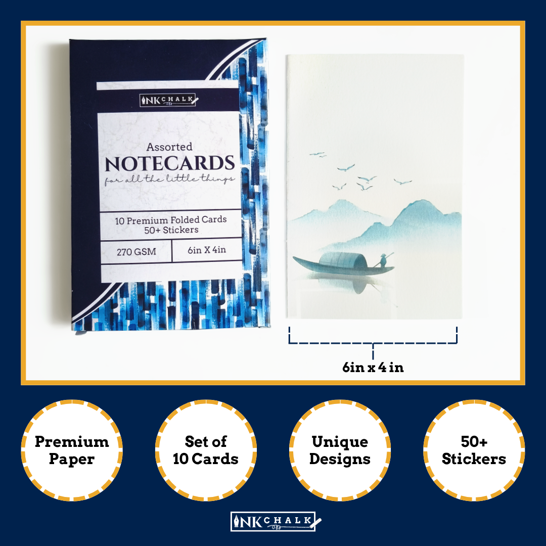 INKCHALK Breath Of Air | Set of 10 (6x4in) Folded Note Cards | 50+ Stickers