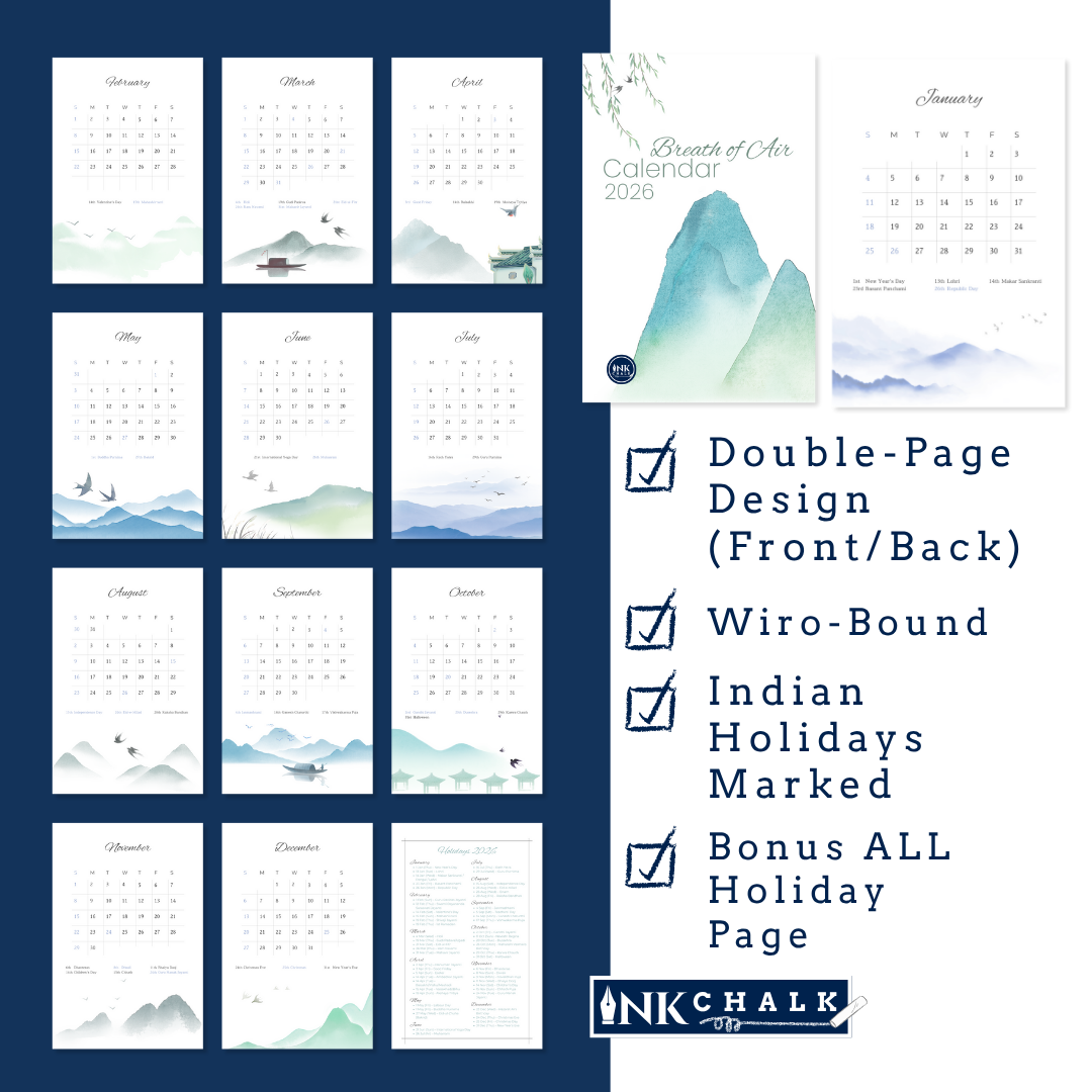 INKCHALK Breath of Air | 2026 Desk Calendar | Portrait