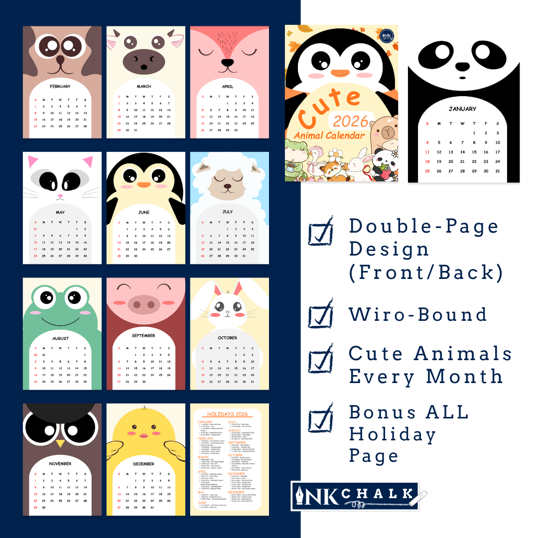 INKCHALK InkChalk Cute Animal | 2026 Mini Hanging Calendar
