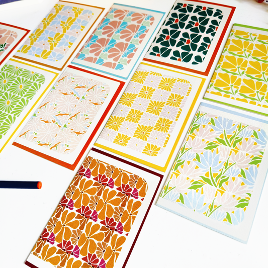 INKCHALK Floral Patterns | Set of 10 (6x4in) Folded Note Cards | 50+ Stickers