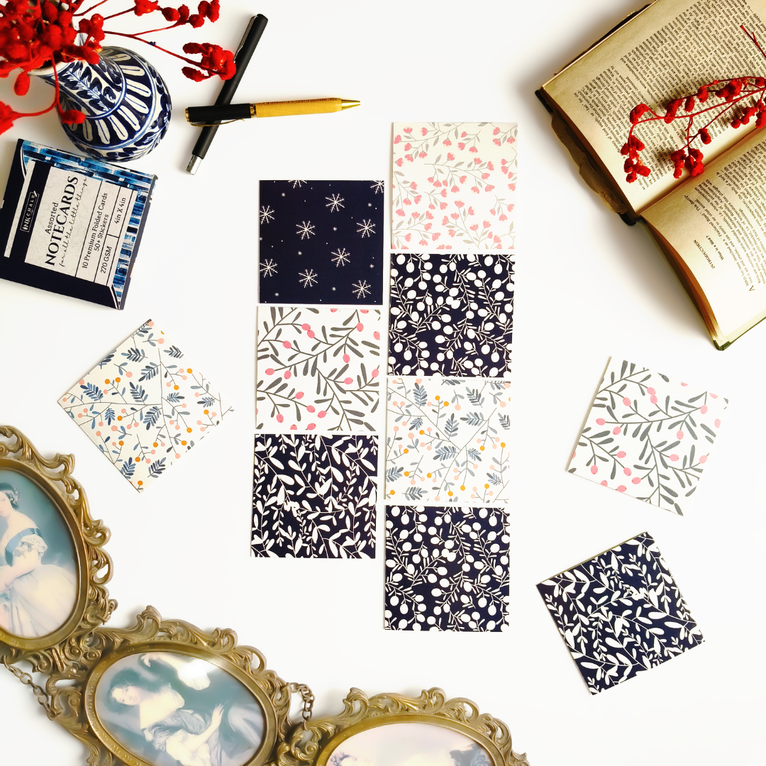 INKCHALK Flower Field | Set of 10 (4x4in) Folded Note Cards | 50+ Stickers