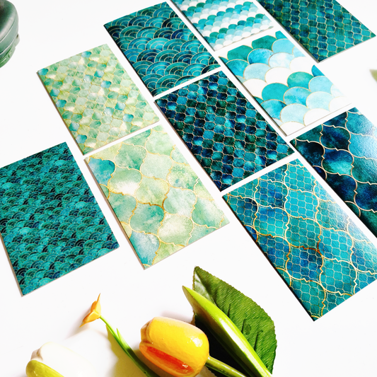 INKCHALK Forest Green Patterns | Set of 10 (6x4in) Folded Note Cards | 50+ Stickers