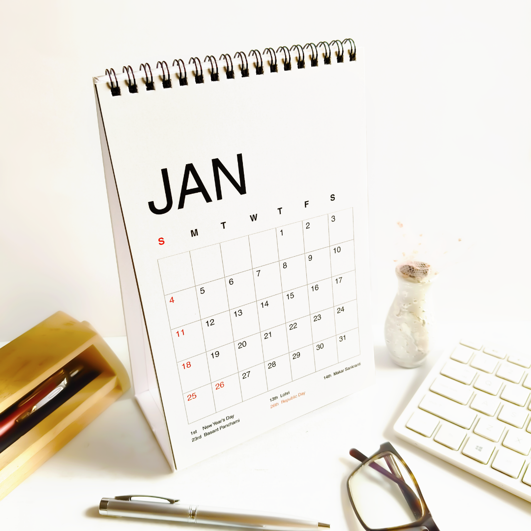 INKCHALK Grid Calendar | 2026 Desk Calendar | Portrait