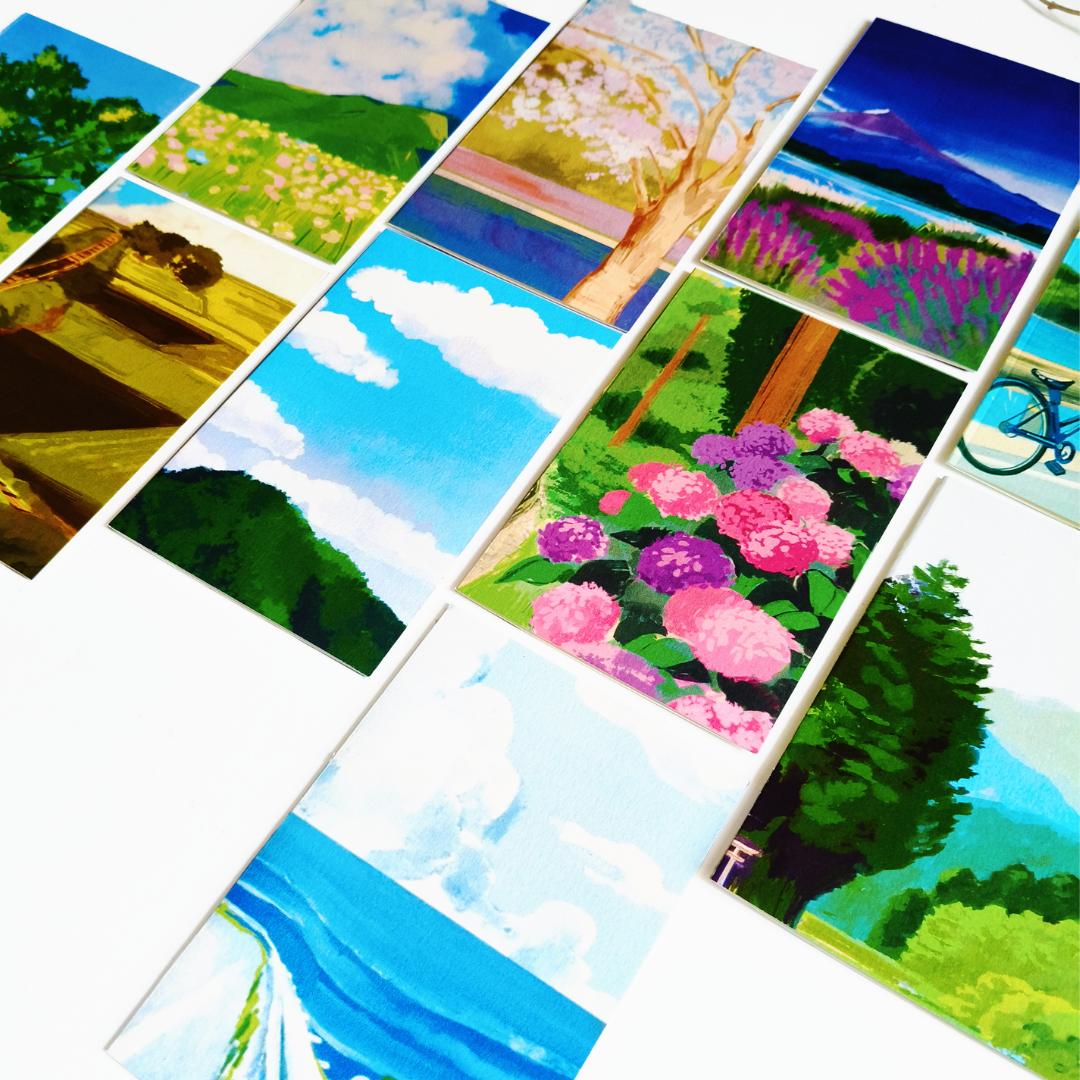 INKCHALK Inked Landscapes | Set of 10 (6x4in) Folded Note Cards | 50+ Stickers