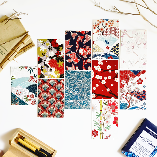 INKCHALK Japanese Patterns | Set of 10 (6x4in) Folded Note Cards | 50+ Stickers