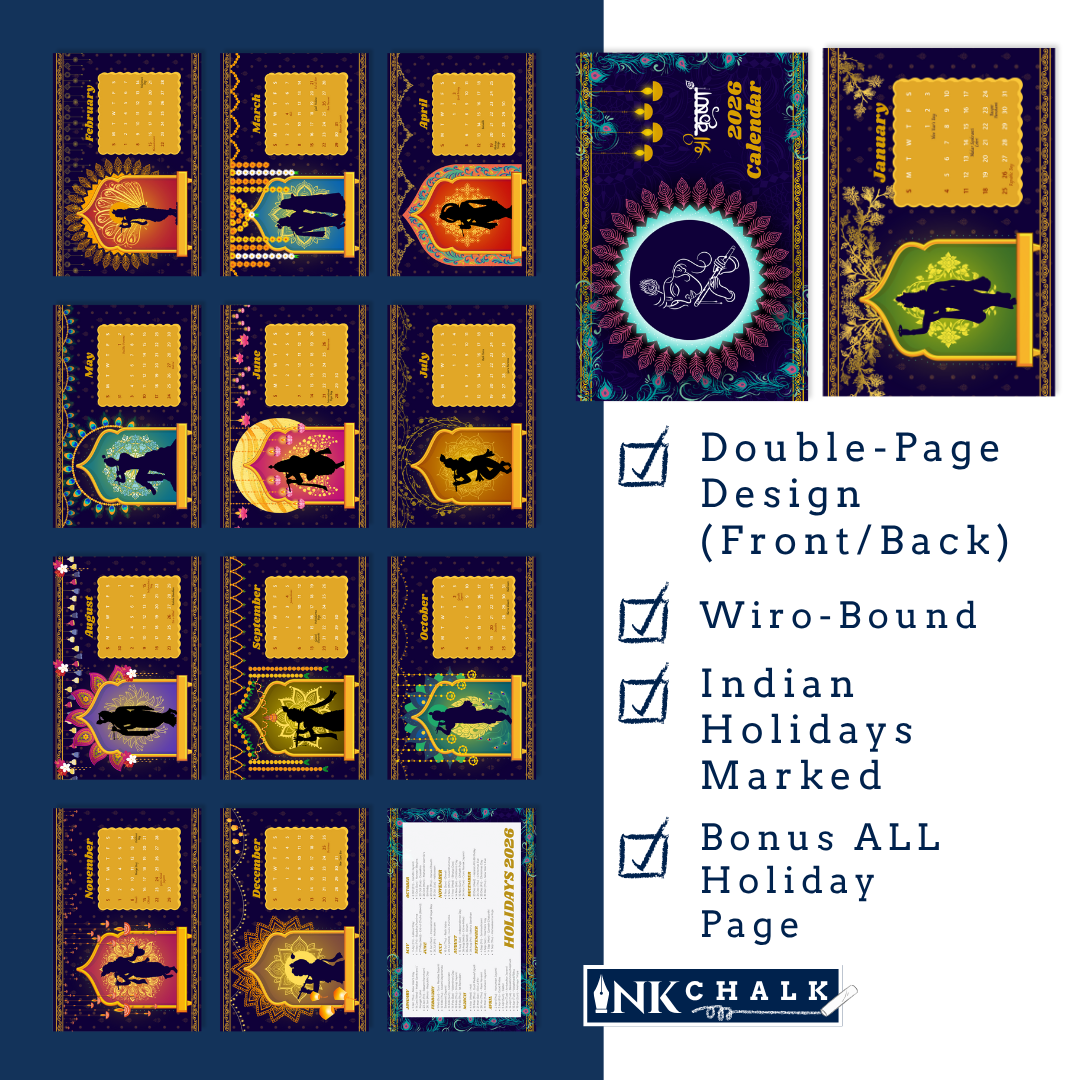 INKCHALK Krishna Calendar | 2026 Desk Calendar | Landscape