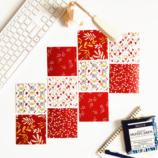 INKCHALK Love & Letters | Set of 10 (4x4in) Folded Note Cards | 50+ Stickers