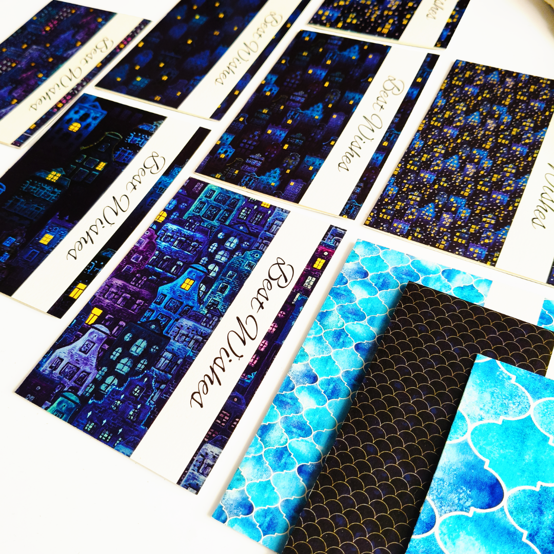 INKCHALK Midnight Glow | Set of 10 (6x4in) Folded Note Cards | 50+ Stickers