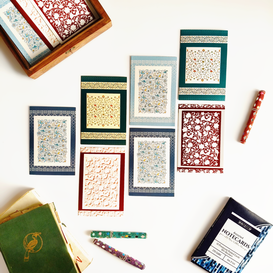 INKCHALK Mughal Patterns | Set of 10 (6x4in) Folded Note Cards | 50+ Stickers