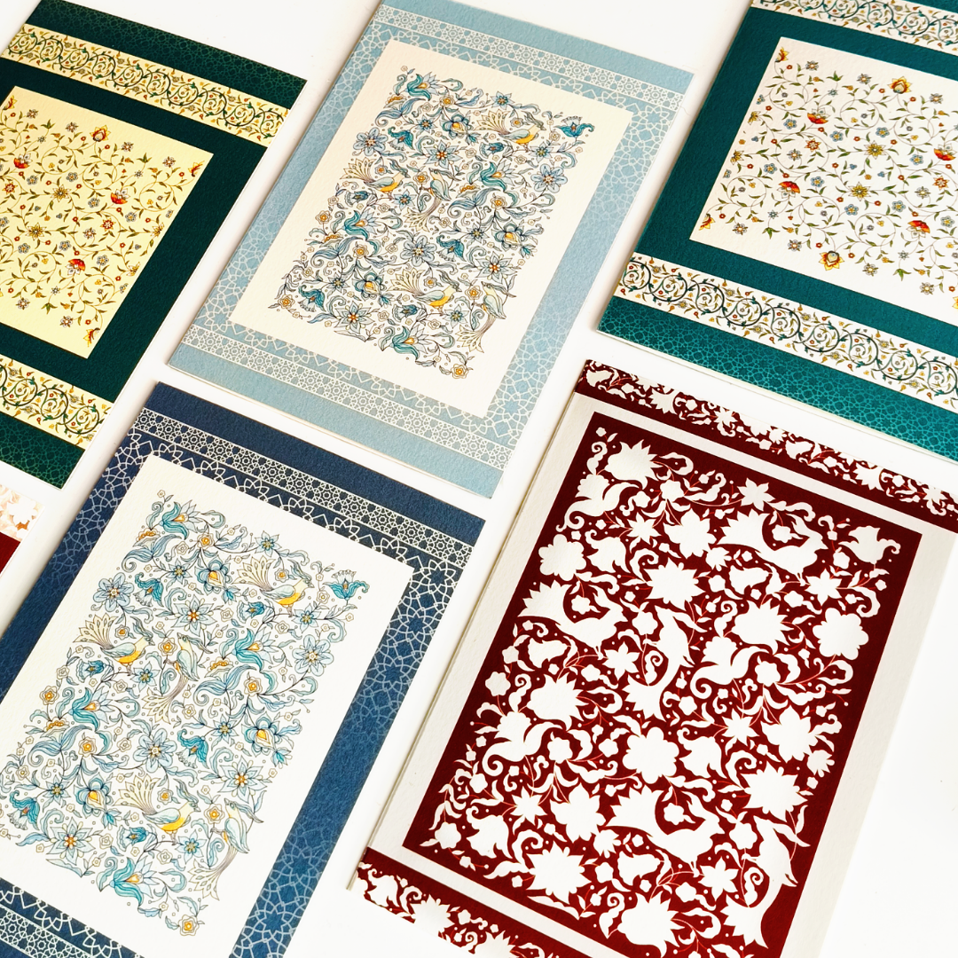 INKCHALK Mughal Patterns | Set of 10 (6x4in) Folded Note Cards | 50+ Stickers