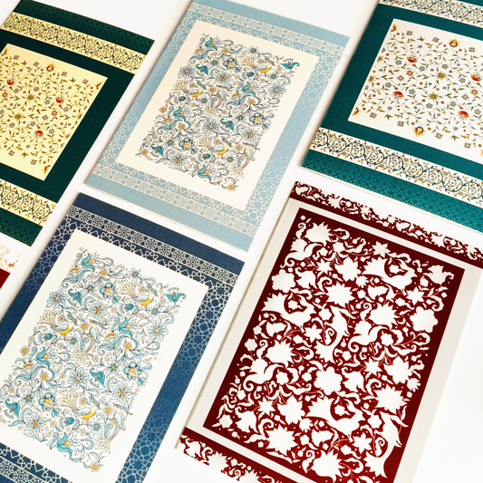 INKCHALK Mughal Patterns | Set of 10 (6x4in) Folded Note Cards | 50+ Stickers