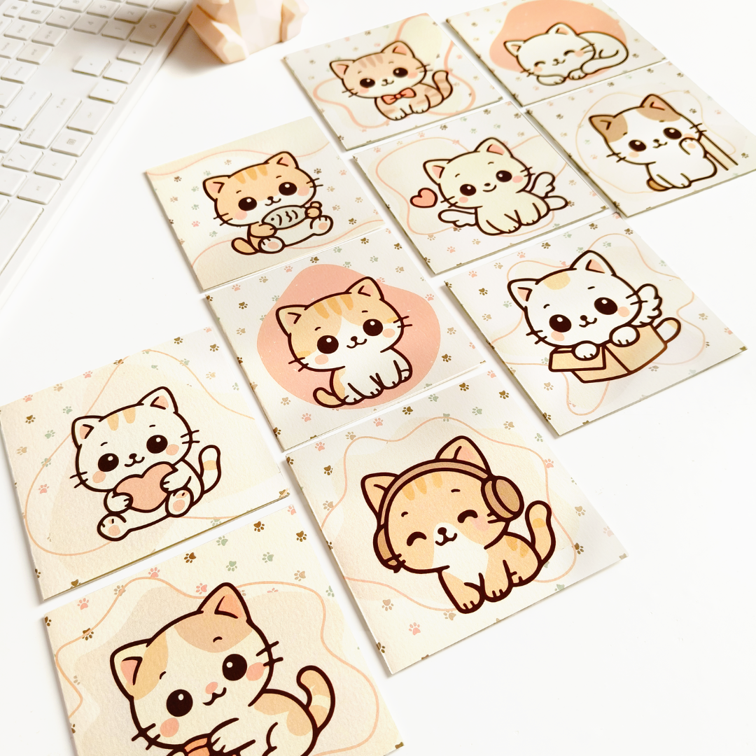 INKCHALK My Sweet Cat | Set of 10 (4x4in) Folded Note Cards | 50+ Stickers
