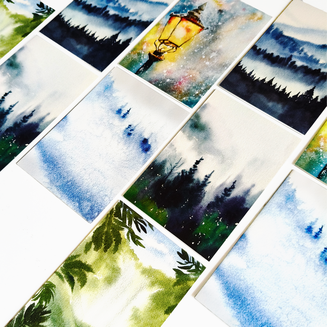 INKCHALK Mystic Watercolour | Set of 10 (6x4in) Folded Note Cards | 50+ Stickers