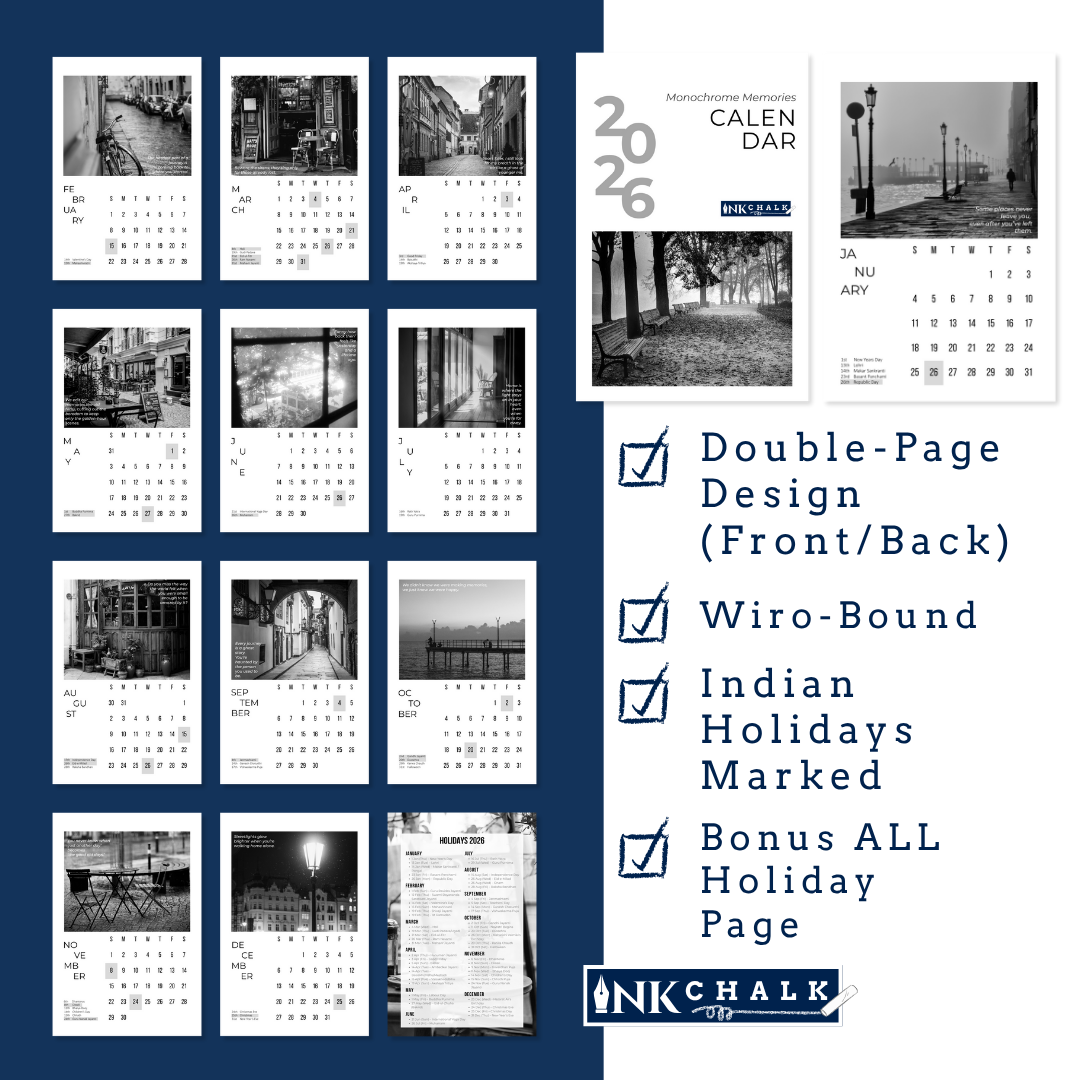 INKCHALK Monochrome Memories | 2026 Desk Calendar | Portrait