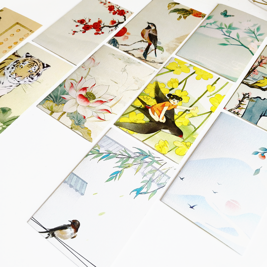INKCHALK Oriental Art | Set of 10 (6x4in) Folded Note Cards | 50+ Stickers