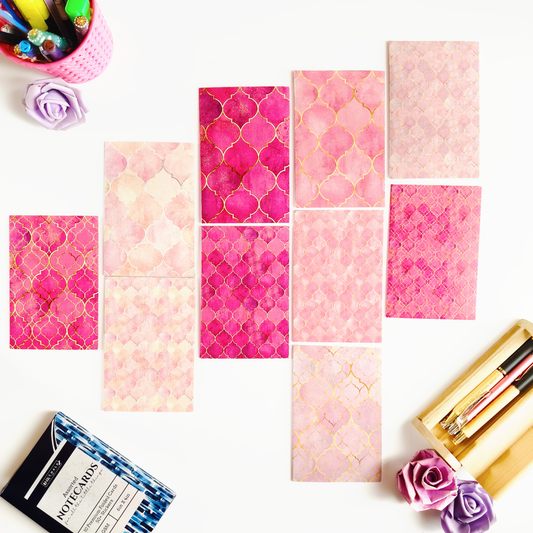 INKCHALK Pink Floral Patterns | Set of 10 (6x4in) Folded Note Cards | 50+ Stickers