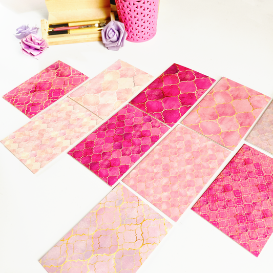 INKCHALK Pink Floral Patterns | Set of 10 (6x4in) Folded Note Cards | 50+ Stickers