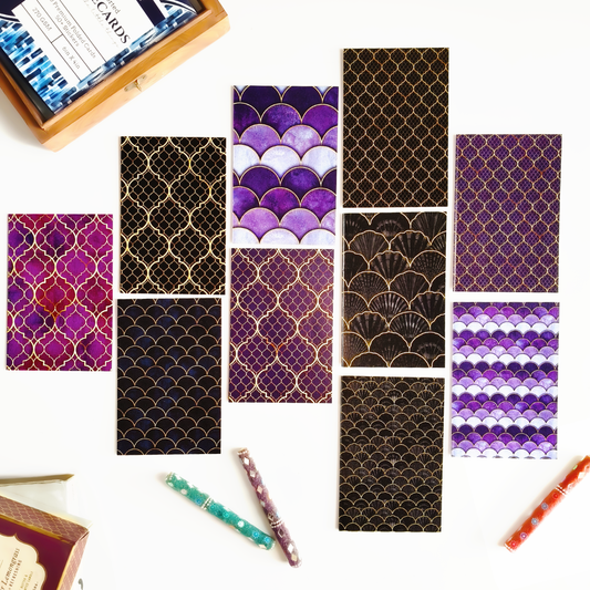 INKCHALK Royal Purple & Black Patterns | Set of 10 (6x4in) Folded Note Cards | 50+ Stickers