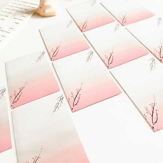 INKCHALK Sakura Gradient | Set of 10 (6x4in) Folded Note Cards | 50+ Stickers