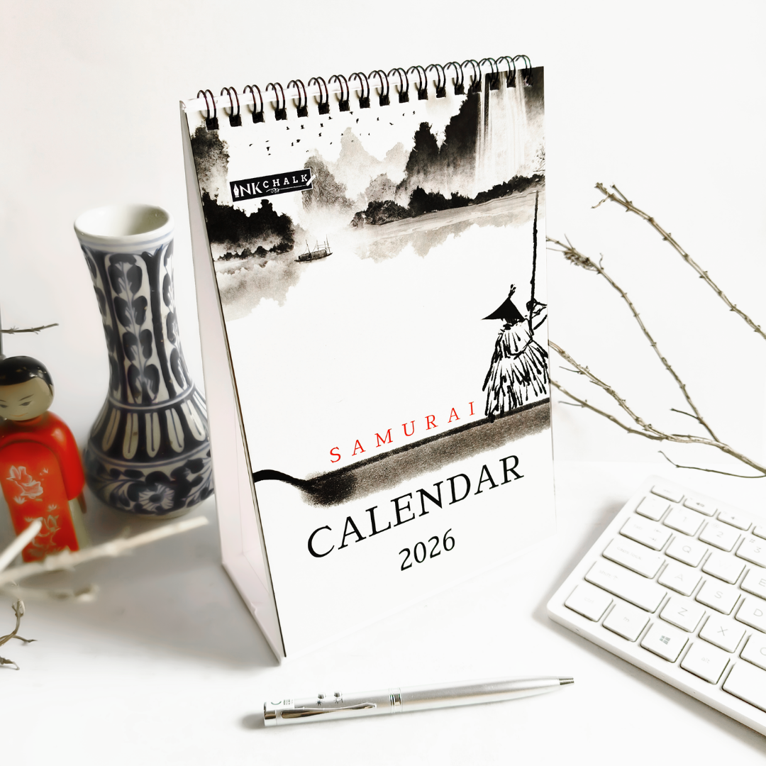 INKCHALK Samurai Calendar | 2026 Desk Calendar | Portrait