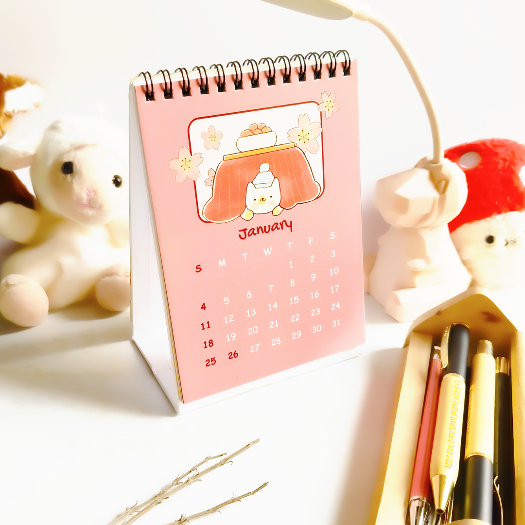 INKCHALK Seasons & Paws | 2026 Mini Desk Calendar | Portrait