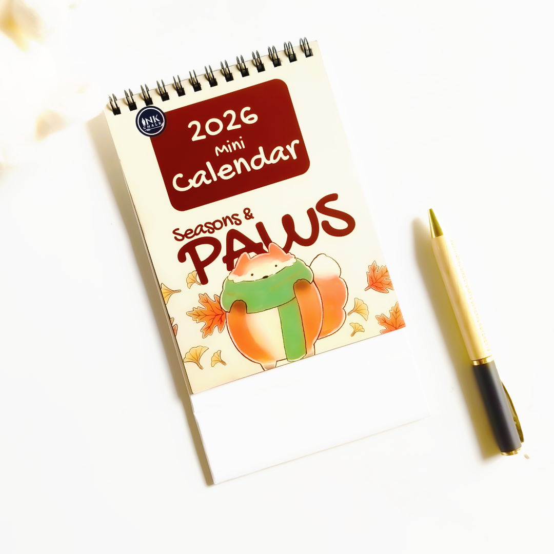 INKCHALK Seasons & Paws | 2026 Mini Desk Calendar | Portrait