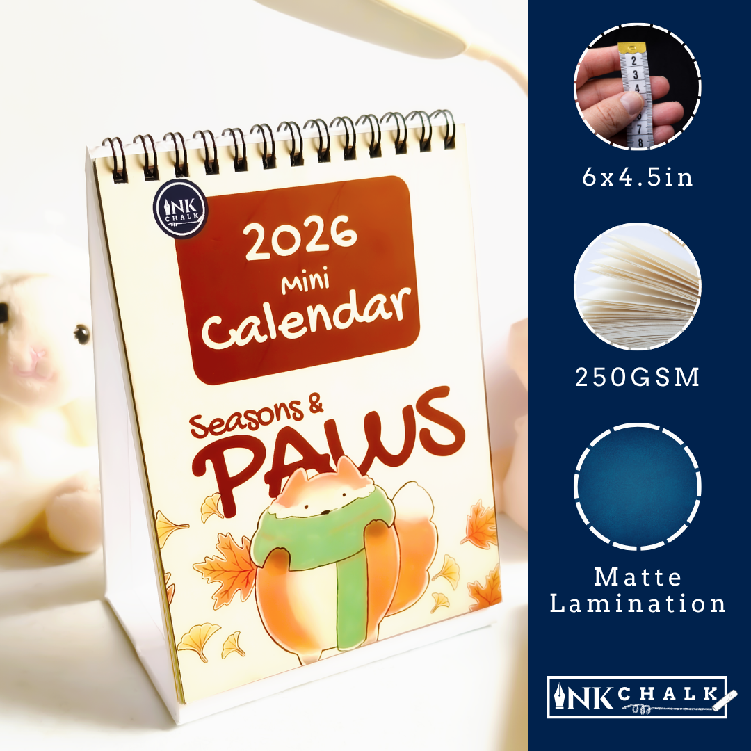 INKCHALK Seasons & Paws | 2026 Mini Desk Calendar | Portrait