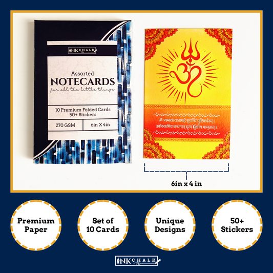 INKCHALK Shiva Mantra | Set of 10 (6x4in) Folded Note Cards | 50+ Stickers