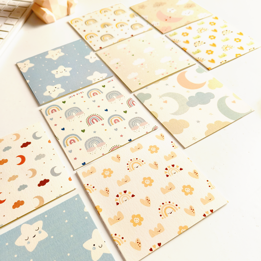 INKCHALK Sweet Sky | Set of 10 (4x4in) Folded Note Cards | 50+ Stickers