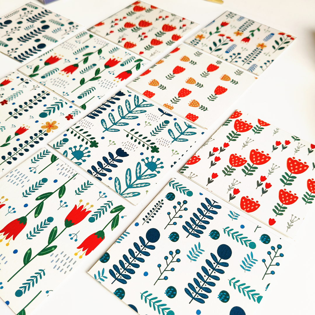 INKCHALK Vibrant Flora | Set of 10 (4x4in) Folded Note Cards | 50+ Stickers