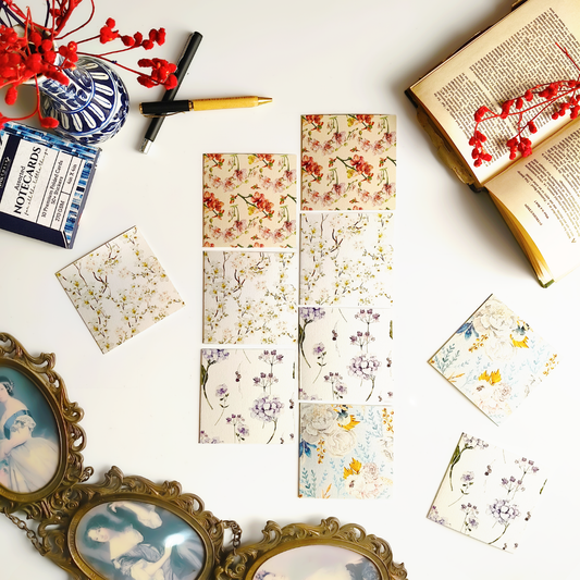 INKCHALK Vintage Petals | Set of 10 (4x4in) Folded Note Cards | 50+ Stickers