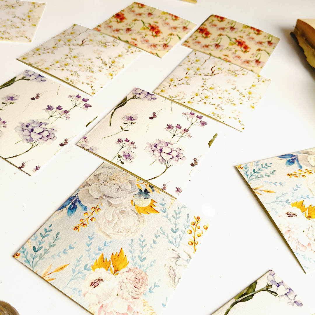 INKCHALK Vintage Petals | Set of 10 (4x4in) Folded Note Cards | 50+ Stickers