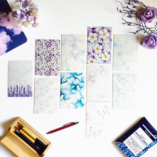 INKCHALK Watercolour Flowers | Set of 10 (6x4in) Folded Note Cards | 50+ Stickers