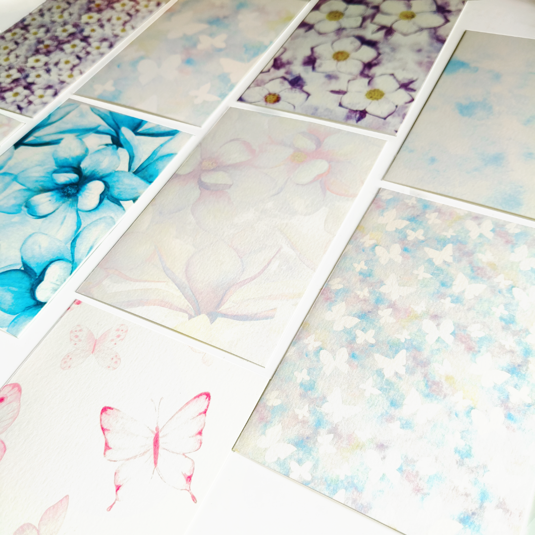 INKCHALK Watercolour Flowers | Set of 10 (6x4in) Folded Note Cards | 50+ Stickers