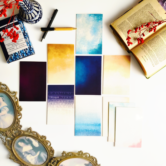 INKCHALK Watercolour Gradients | Set of 10 (6x4in) Folded Note Cards | 50+ Stickers
