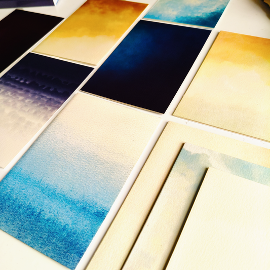 INKCHALK Watercolour Gradients | Set of 10 (6x4in) Folded Note Cards | 50+ Stickers