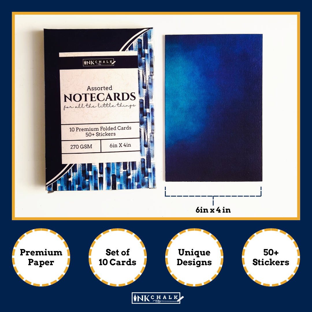 INKCHALK Watercolour Gradients | Set of 10 (6x4in) Folded Note Cards | 50+ Stickers