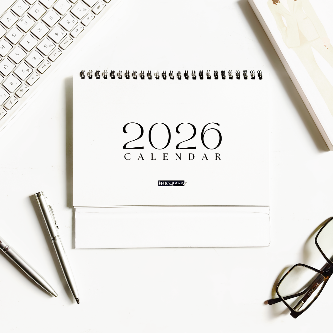 INKCHALK InkChalk White Minimal Aesthetic | 2026 Flip Table Calendar