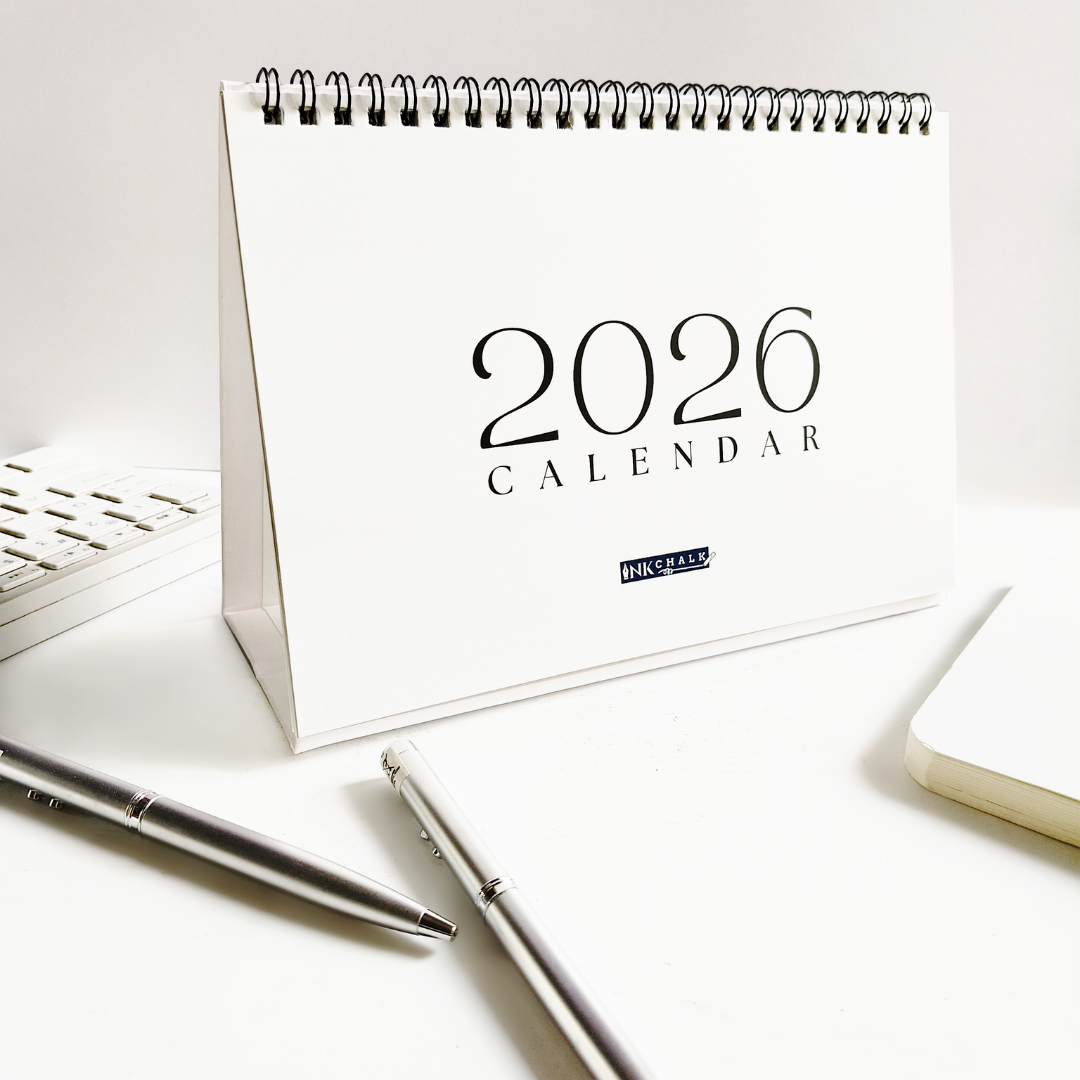 INKCHALK InkChalk White Minimal Aesthetic | 2026 Flip Table Calendar