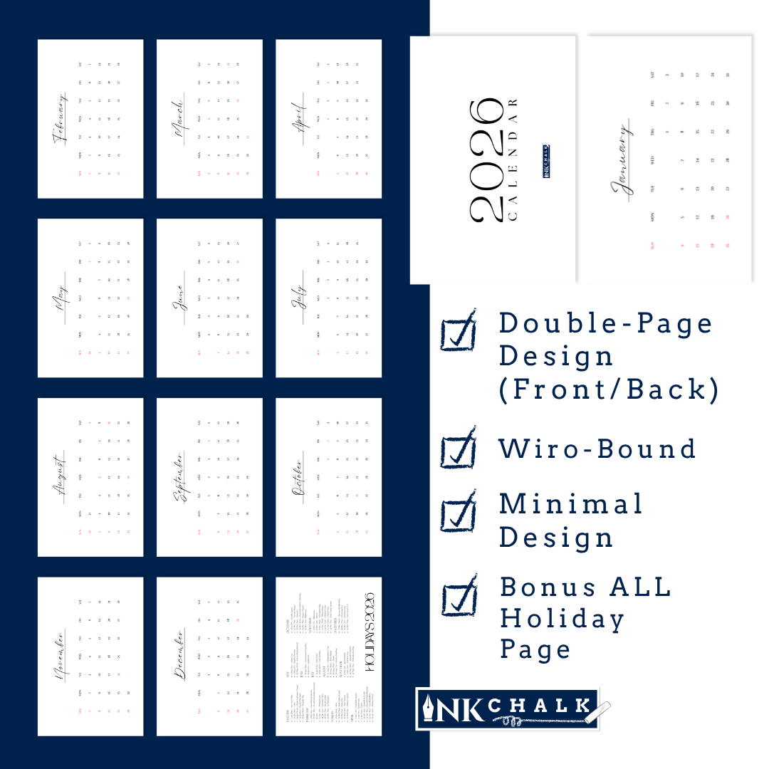 INKCHALK InkChalk White Minimal Aesthetic | 2026 Flip Table Calendar